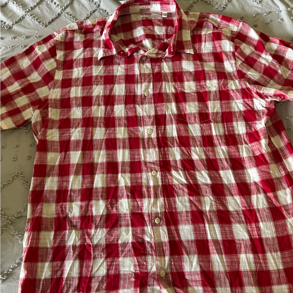 Classic Red and White Plaid Men's Shirt